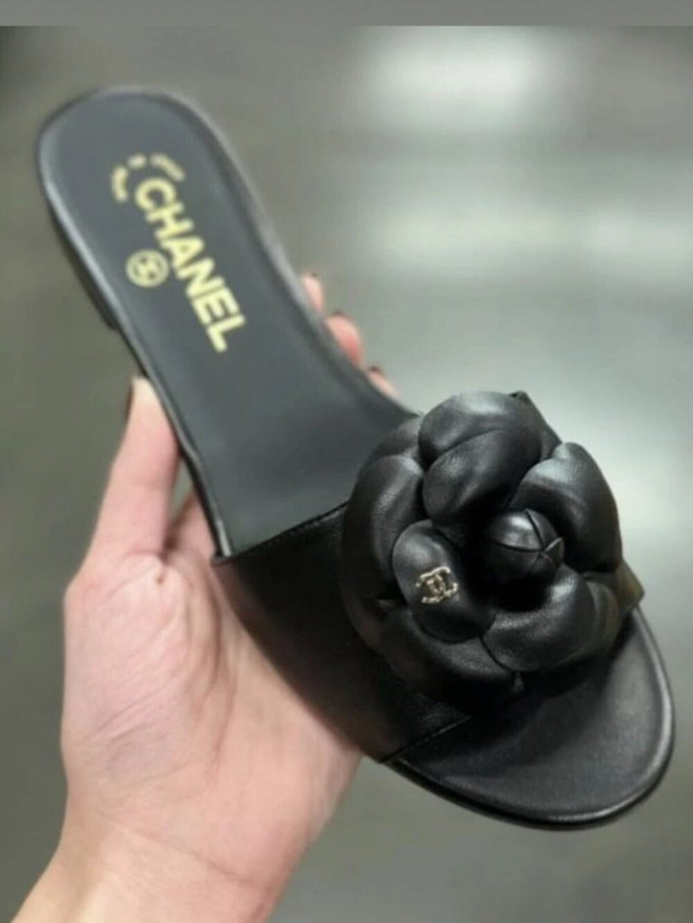 Chanel Camellia Flower Slides CC logo Mules Sandals, sz38